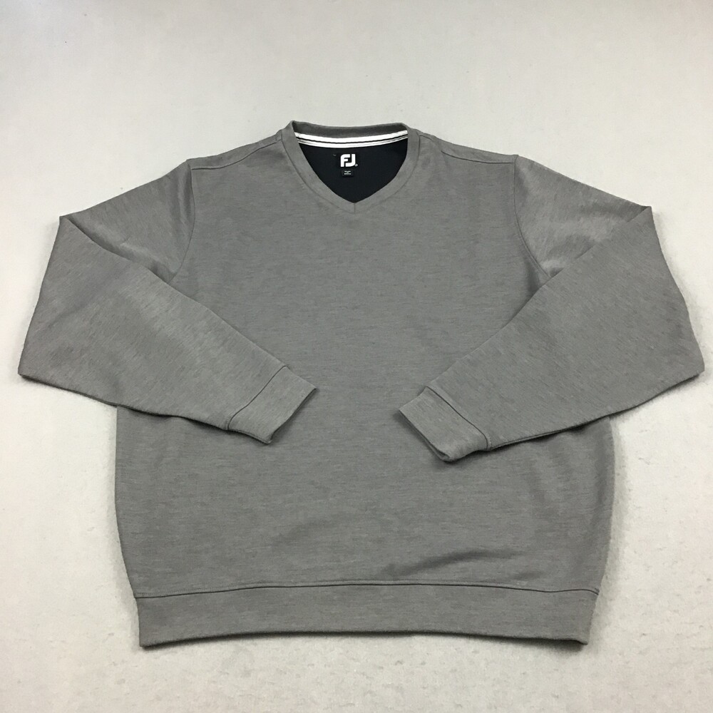 FootJoy Sweater Men Medium Gray Solid Logo Long Sleeve V-Neck Pullover Golfer M
